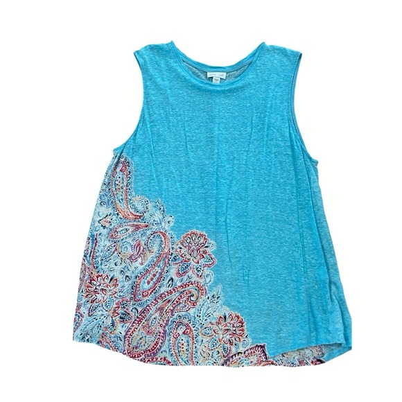 J Jill L Love Linen Blue Paisley Tank Top Boho Bohemian Colorful Coastal Beach - Picture 1 of 5